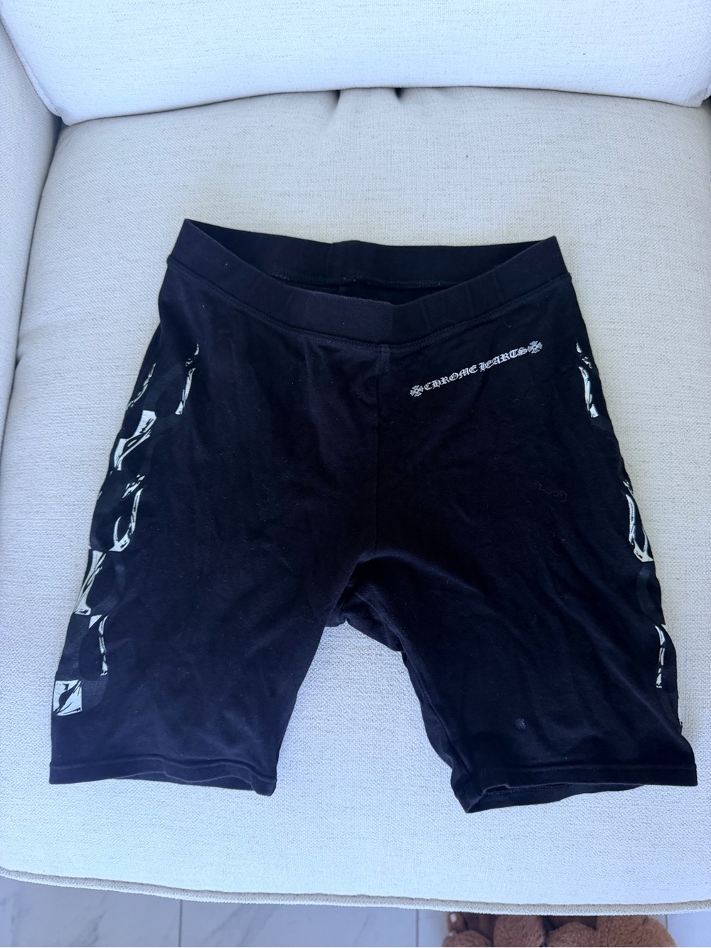 Chrome Hearts Black Women's Cycling Shorts with White Side Graphics